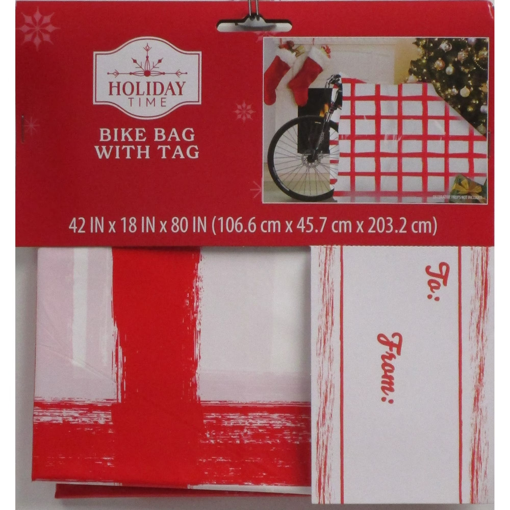 3-Pack Holiday Time Giant Red Striped Large Gift Bag Sack - Bike, Plush